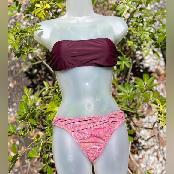 Free People Burgundy Bandeau Bikini Top Swimsuit Size S L Beach Riot Basic Cute - Picture 3 of 10